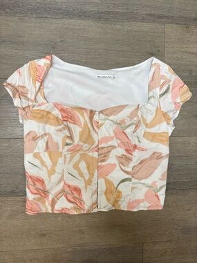 Abercrombie & Fitch Cream Crop Top with Peach & Tan Abstract Floral